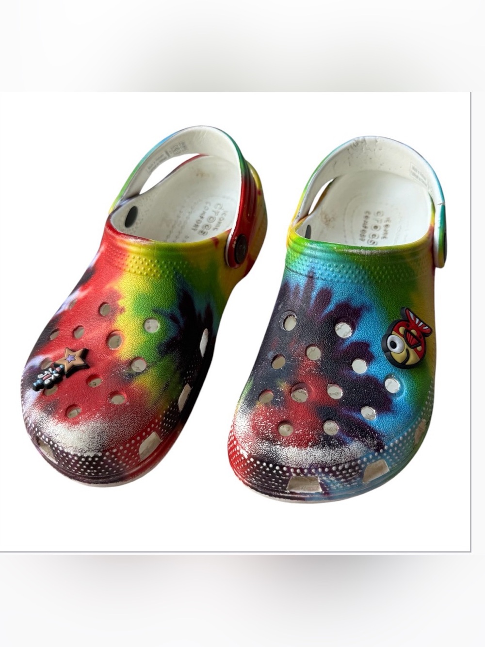 CROCS Kids Tie-Dye Clog Sandals - Red, Yellow, Green, Blue, Purple size 12